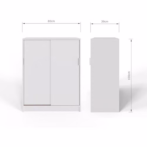 GFW Leighton Sliding Door Shoe Cabinet, White Matt Hallway Storage Unit, W/D/H: 100 x 39 x 80 cm – 2
