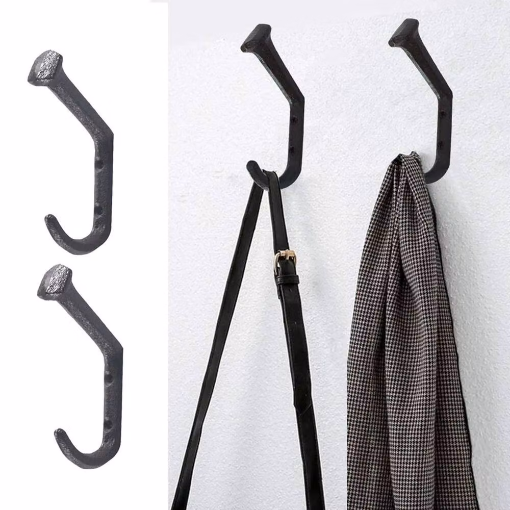 SPETLEK Iron Style Double Coat Hook, 3-Piece Set, Black – 3