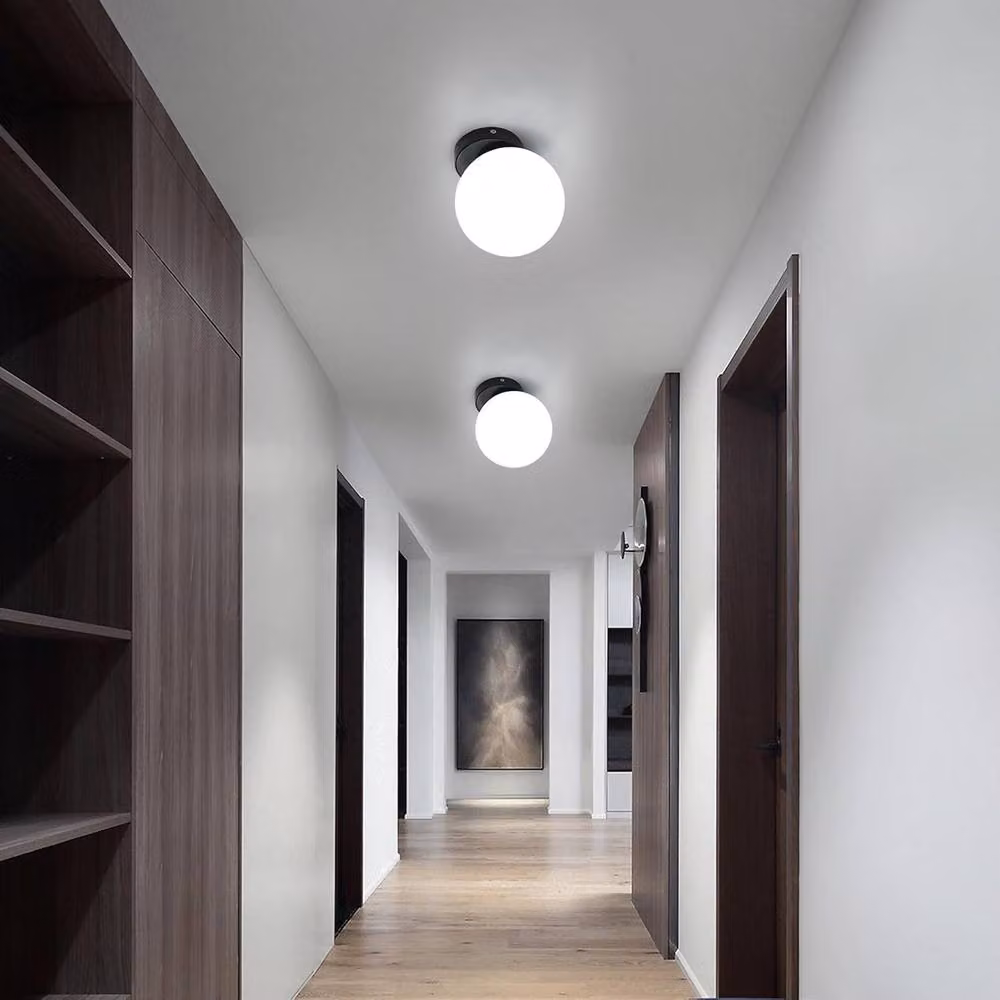 COMELY Modern Ball Wall Light with Black Metal and Glass Sphere Shade, E27, Diameter: 15 cm – 5