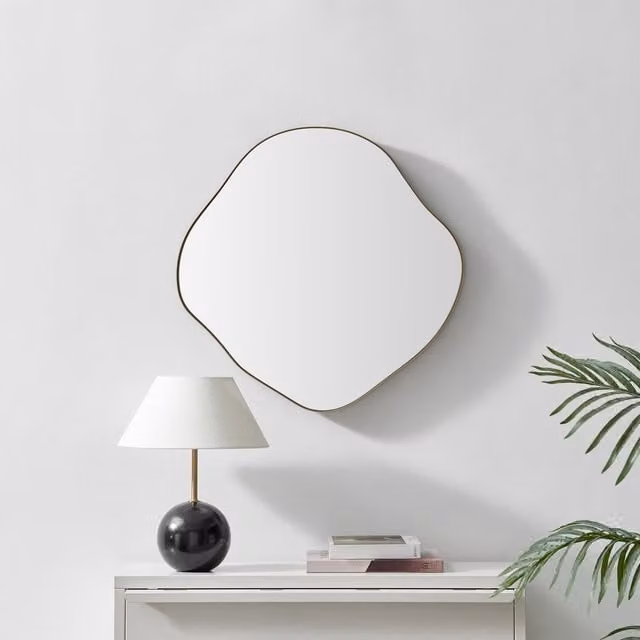 FurnitureboxUK Vita Metal Small Pebble Shape Wall Mirror, Gold, W: 60 cm, H: 60 cm, D: 1 cm