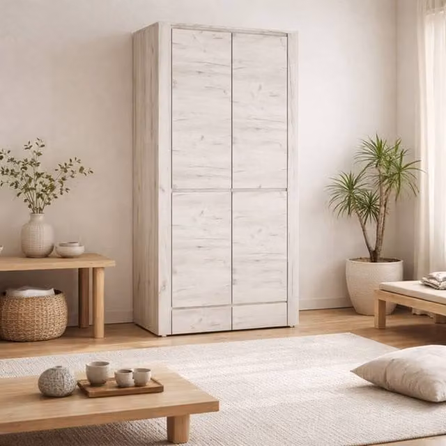 Wyld Haus Norwich Soft Grey Oak Effect Fitted Wardrobe with 2 Doors and 2 Drawers, H 190.5 cm x W 58 cm x D 58 cm – 1