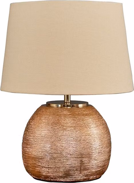 Kristo Ceramic Table Lamp in Copper and Brown with Beige Fabric Shade