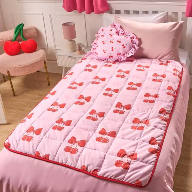 OHS Kids Breathable Weighted Blanket with Cherry Bow Print in Pink and Red