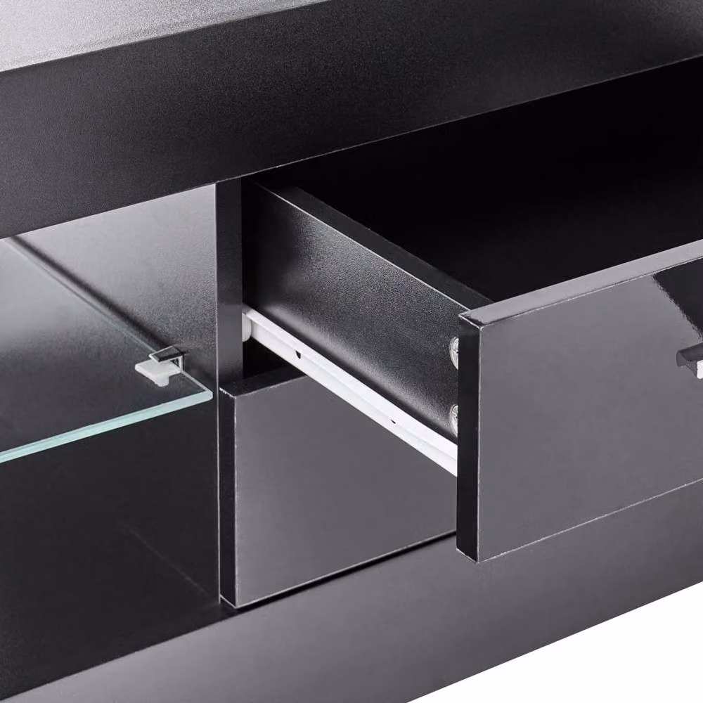 Wyld and Coco Zenith TV Stand in Black Wood with Glass Shelves and Cable Management, W: 150.0 cm, H: 40.0 cm – 3