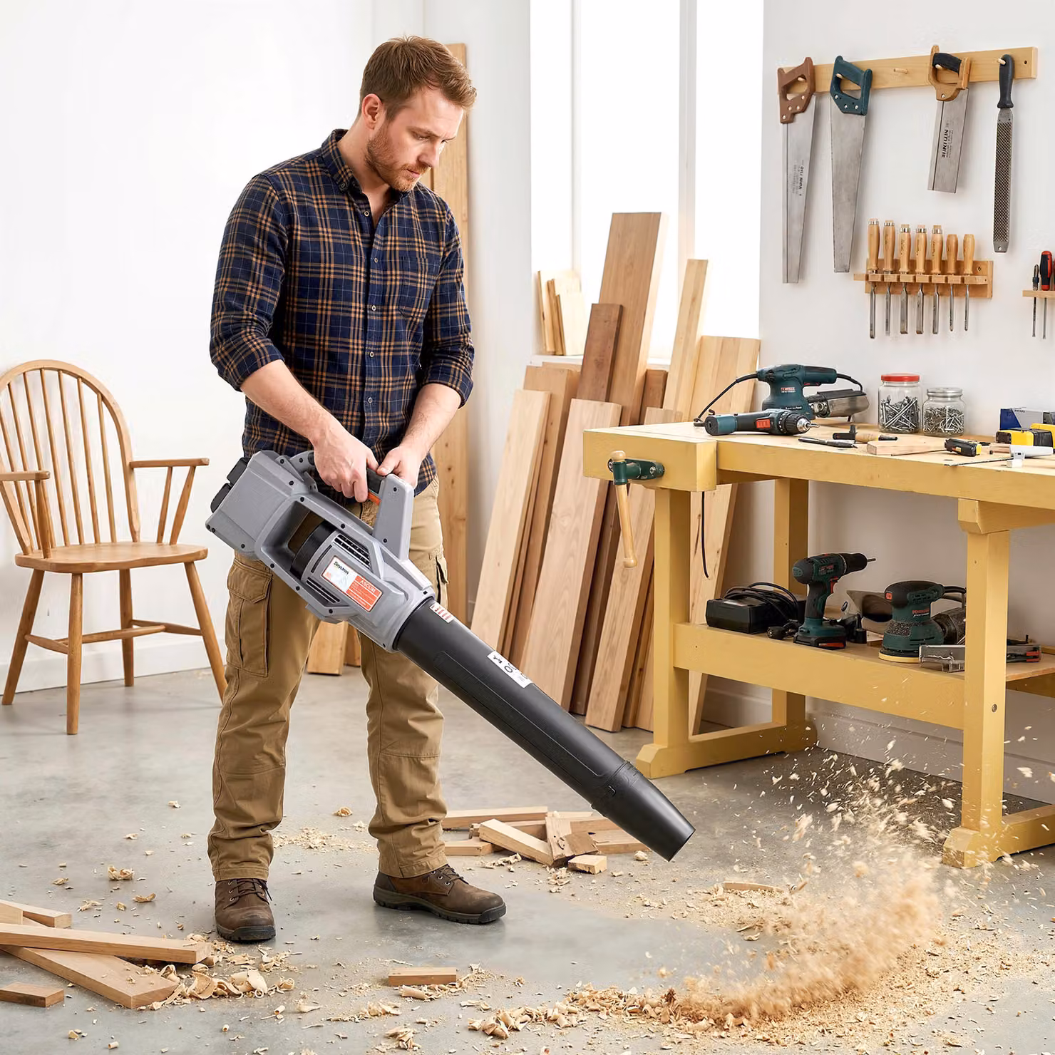 Outsunny Cordless Leaf Blower with 2 x 4000mAh Rechargeable Batteries and Charger, 36V Grey Lightweight Garden Blower with 1000W Brushless Motor – 7