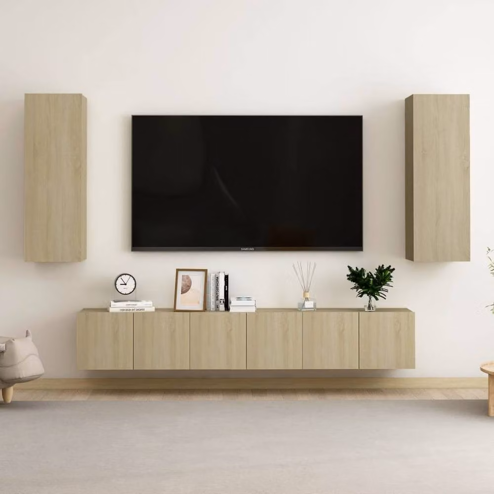 Berkfield Home 5 Piece TV Cabinet Set in Sonoma Oak and Light Tan Beige – 2