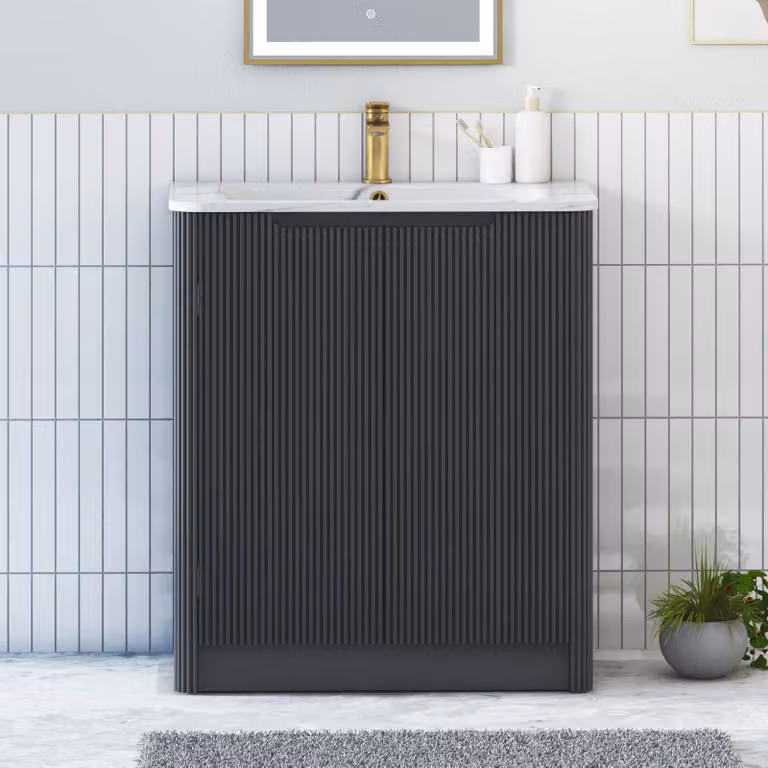 Royal Bathrooms Avenza 700mm Matt Obsidian Black Floor Standing 2 Door Vanity Unit with Carrara White Basin
