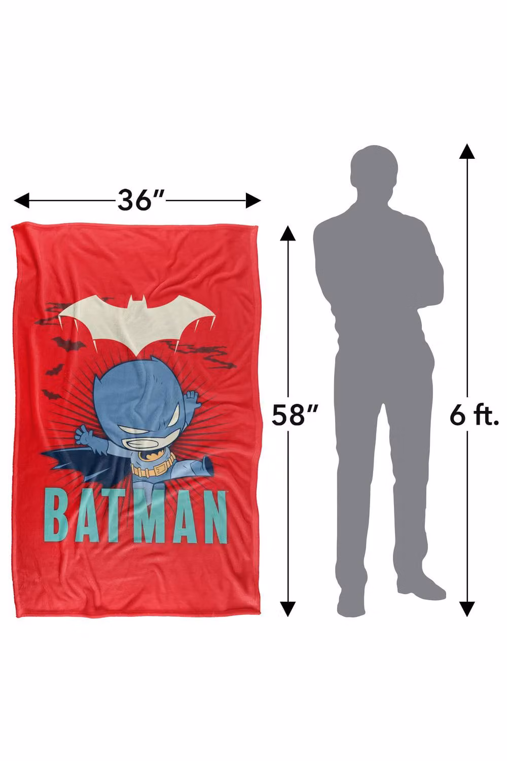 Warner Bros. DC Super Friends Batman Leaping Silky Touch Super Soft Fleece Throw Blanket for Children, Multicolour, W: 127.0 cm, D: 152.4 cm, H: 1.0 cm – 6