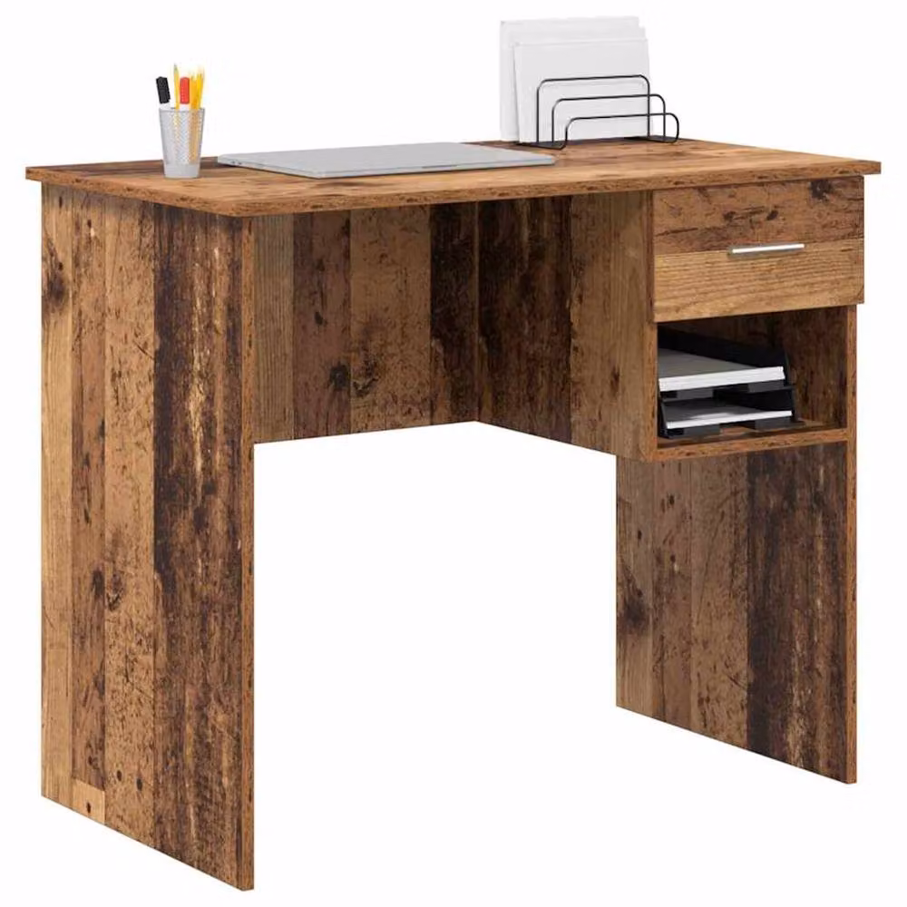 Berkfield Home Writing Desk with Storage in Old Wood Brown, W: 90 cm, D: 49.5 cm, H: 75 cm – 3