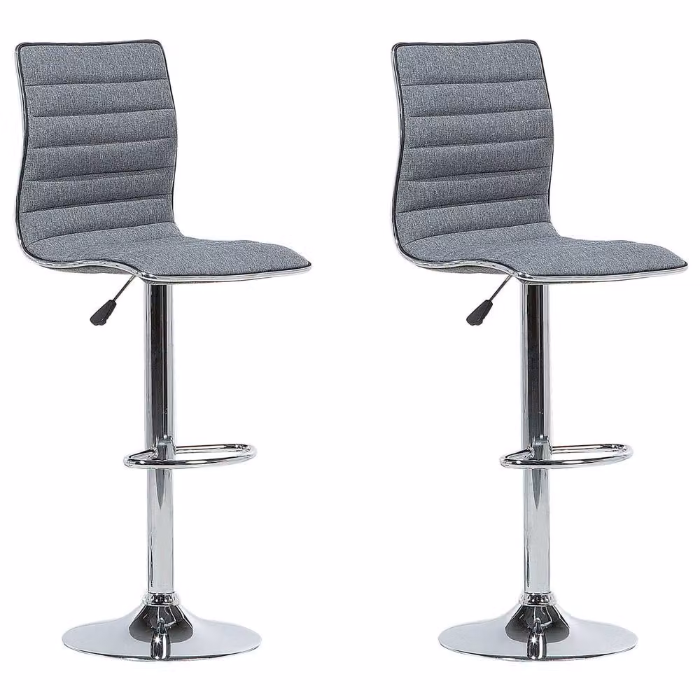 Wyld Haus Grey Fabric Bar Chairs Set of 2 with Chrome Metal Frame and 360 Degree Swivel – 2