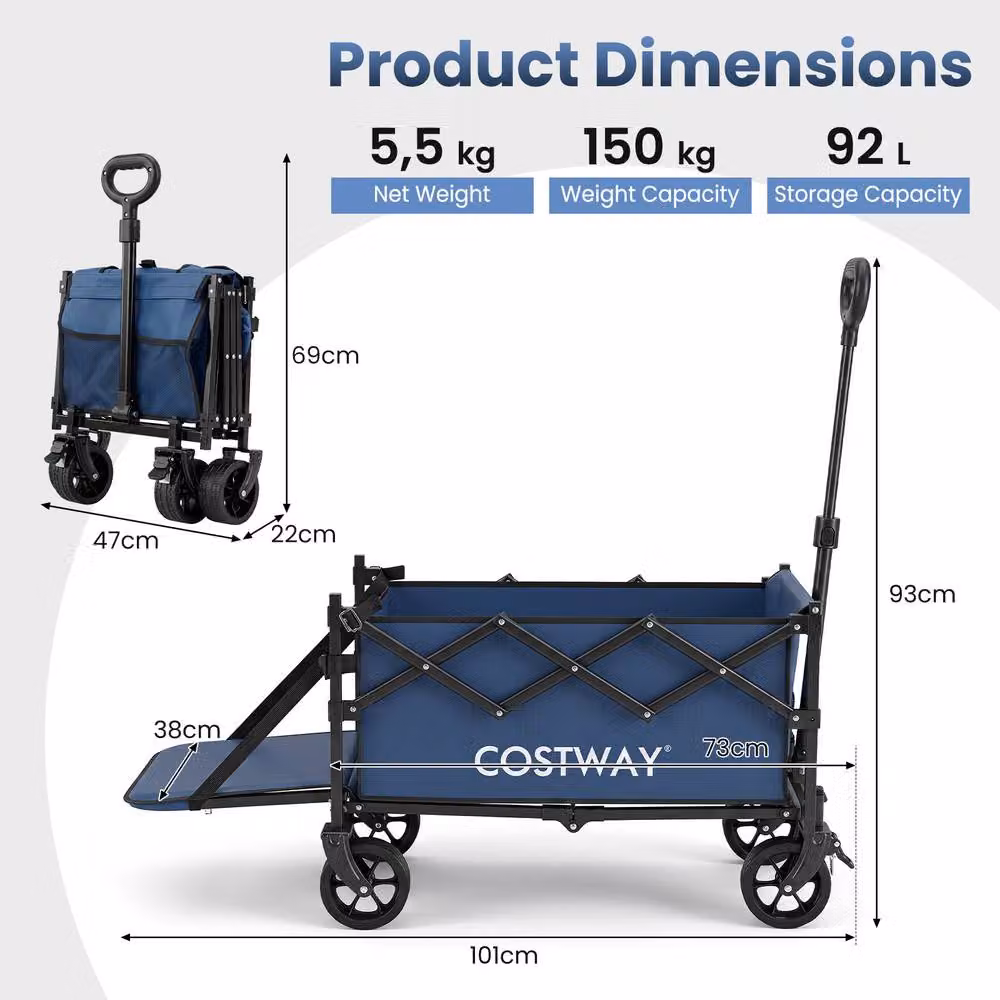 Costway Foldable Transport Trolley with All-Terrain Wheels, Blue – 2