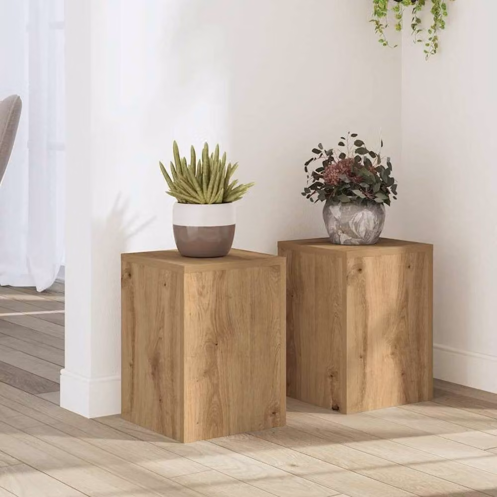 Berkfield Home Artisan Oak Plant Stands, 2 Piece Set, Brown, W/D/H: 25 x 25 x 35 cm – 2
