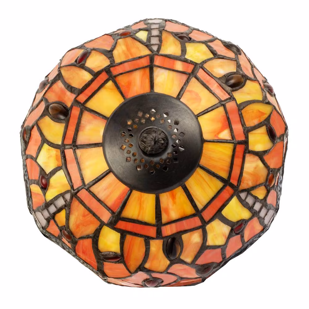 Happy Homewares Traditional Handmade Stained Glass Dragonfly Tiffany Table Lamp in Orange and Multicolour – 2