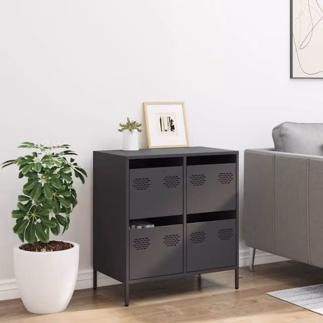 Berkfield Home Black Matt Steel Sideboard W: 68 cm, D: 39 cm, H: 73.5 cm
