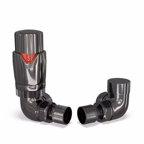 UK Radiators Stirling Bold Modern Thermostatic Radiator Valve and Lockshield Set in Black Nickel