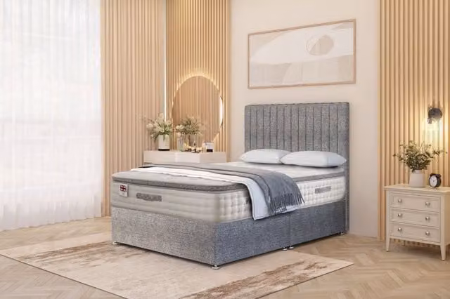 Somnior Eleanor Grey Tweed Divan Bed Set with Hybrid Pillowtop Mattress and 54 inch Headboard, W/D/H: 180 x 200 cm