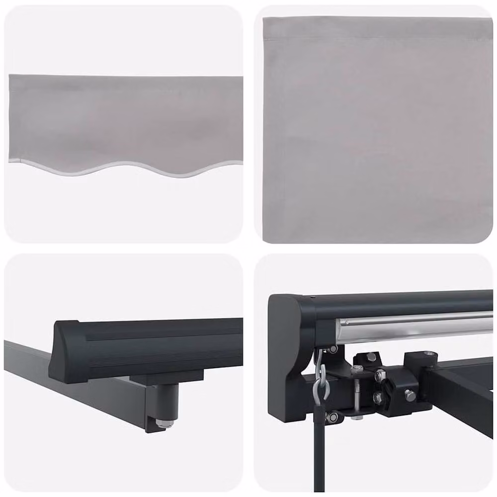 Berkfield Home Manual Retractable Folding Arm Awning in Light Grey Polyester, W: 300 cm, D: 250 cm – 3