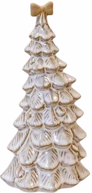 Four Candle White and Gold Glazed Ceramic Bendy Christmas Tree Tabletop Decoration, Height: 20 cm
