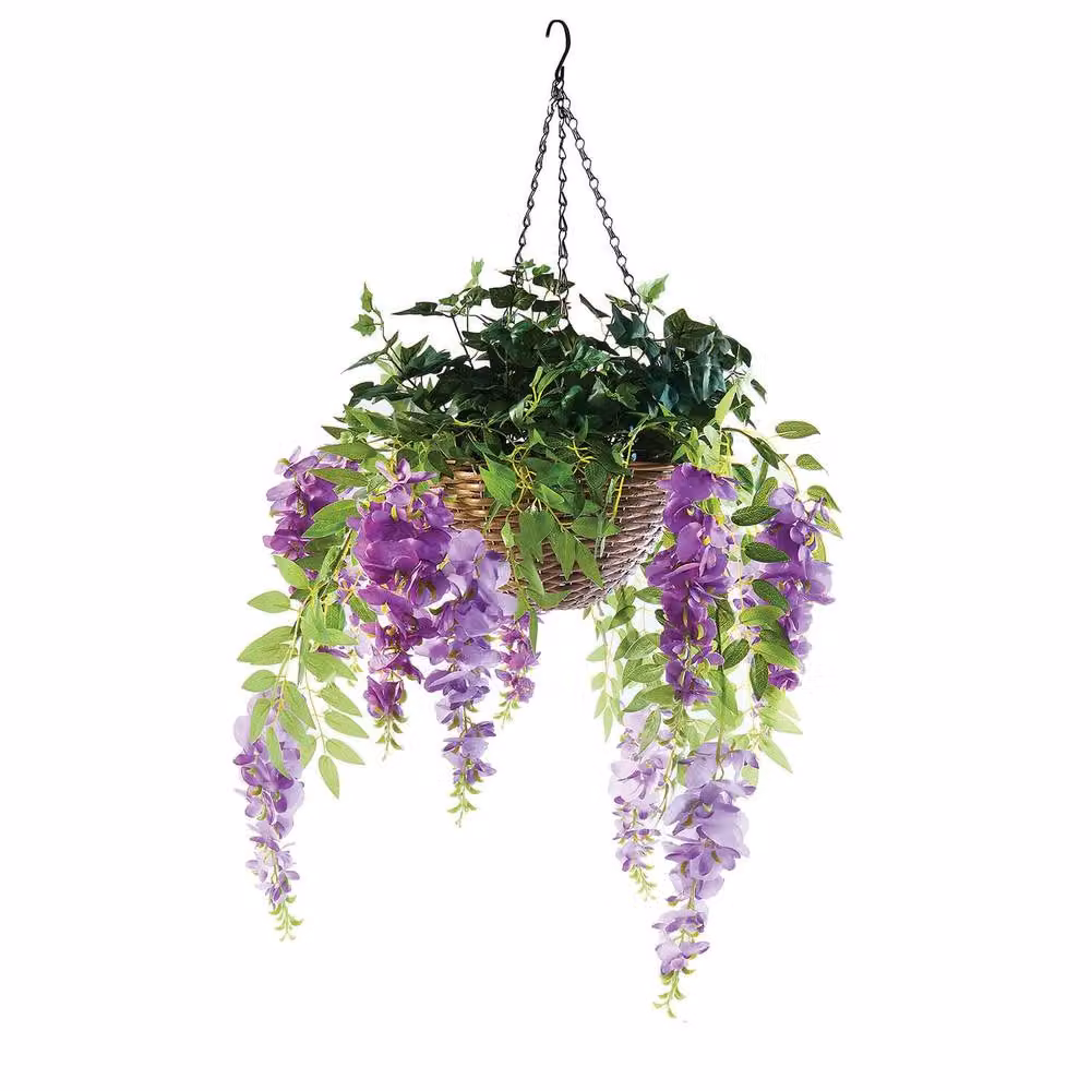 Coopers of Stortford Artificial Ivy and Wisteria Hanging Basket in Multicolour and Purple – 2