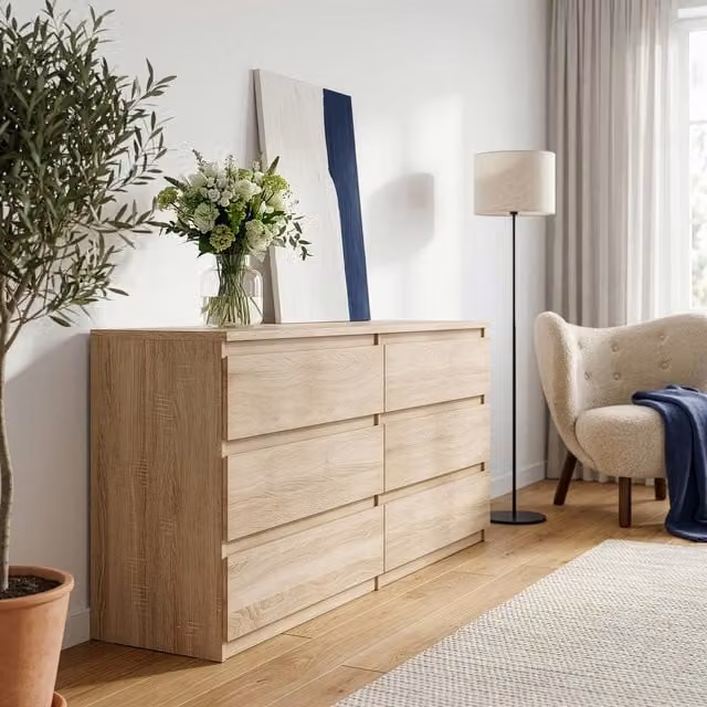Furniture To Go Edmore 6 Drawer Wide Chest in Sonoma Oak
