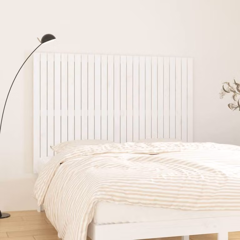 Berkfield Home White Solid Pine Wood Wall Mounted Headboard W: 159.5 cm, D: 3 cm, H: 110 cm