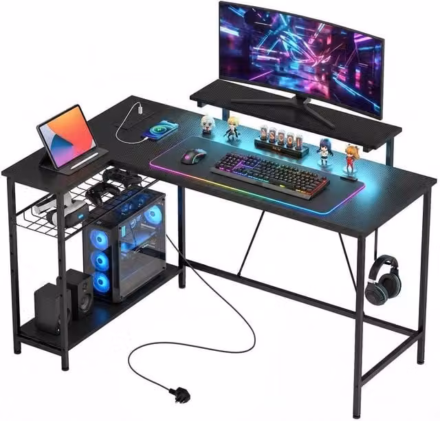 KORVIXA Reversible L Shaped Gaming Desk in Black, W/D: 100 x 100 cm – 1