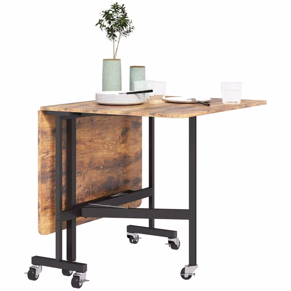 STILVORA Brown Butterfly Leaf Dining Table with Castors – 4