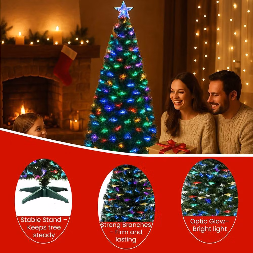 SPETLEK 4ft Pre-Lit Colour Changing RGB LED Fiber Optic Christmas Tree in Green, W: 60 cm, D: 60 cm, H: 100 cm – 4