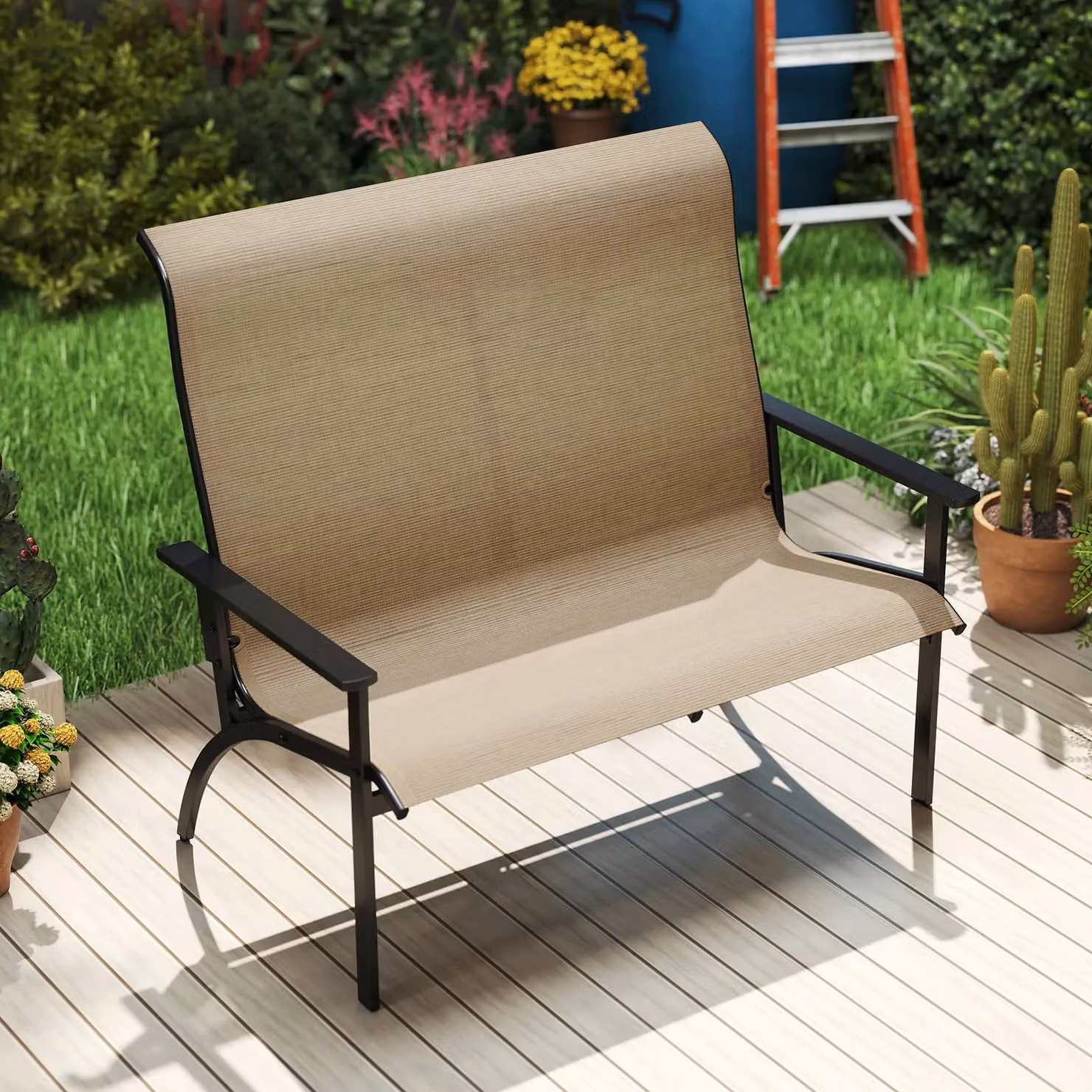 Gymax 2-Person Outdoor Adirondack Patio Garden Bench with Armrests in Brown – 5