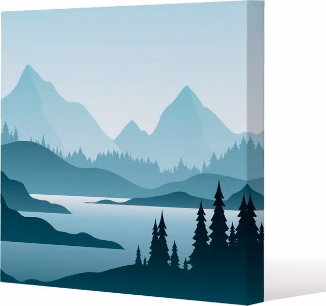 Benjamin Tate Design LTD Abstract Mountain Landscape Canvas Print, Blue, Width: 90 cm