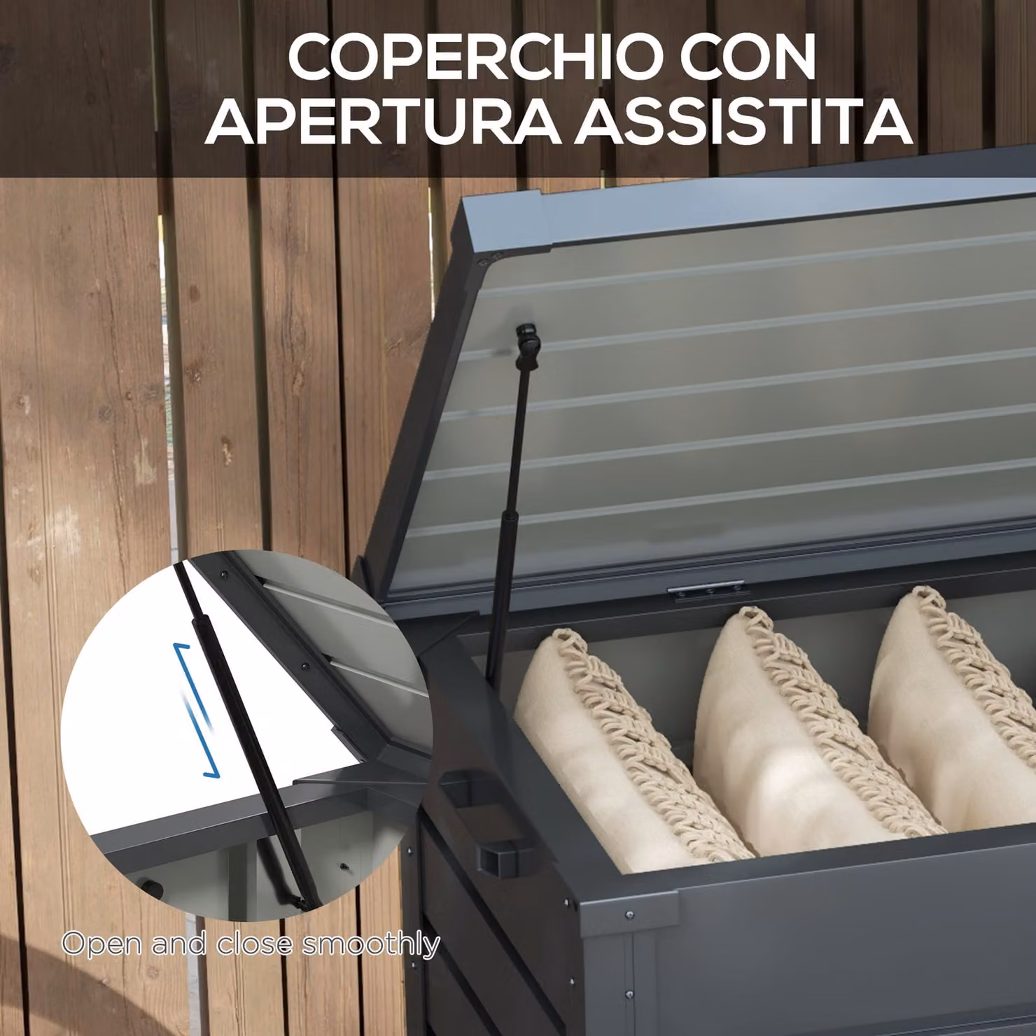 Outsunny 331L Waterproof Garden Storage Box with Wheels in Dark Grey – 6