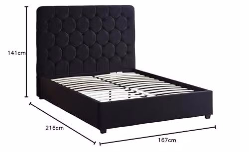 Seconique Madison King Size Upholstered Lift Up Bed in Black Velvet Fabric, W/D/H: 180 x 152.4 x 216 cm – 2