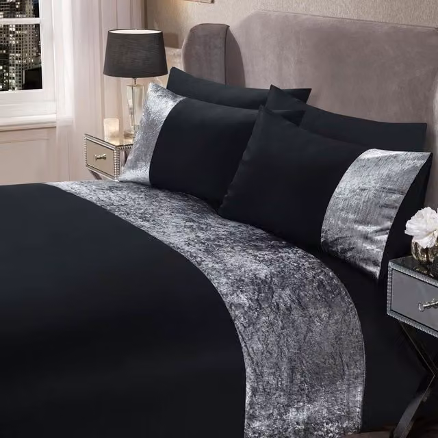 Sienna Home Collection Black Crushed Velvet Duvet Cover and Pillowcase Set, W: 200 cm x D: 200 cm
