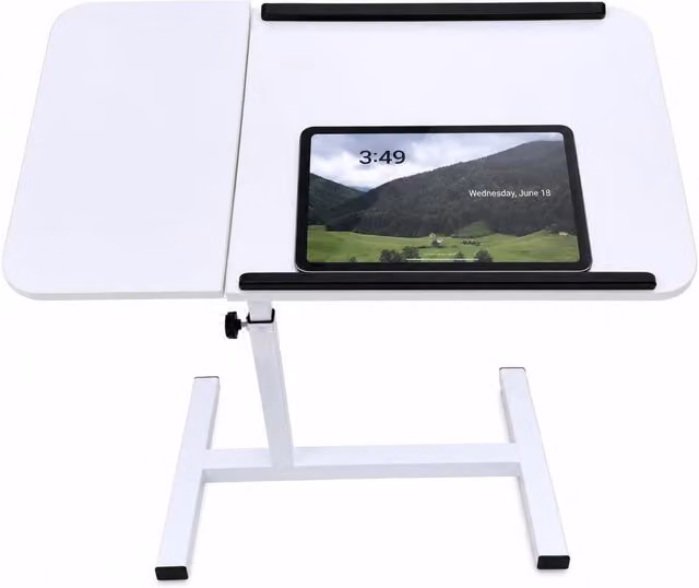 MantraRaj White Height Adjustable Computer Desk with Manual Crank and Castors