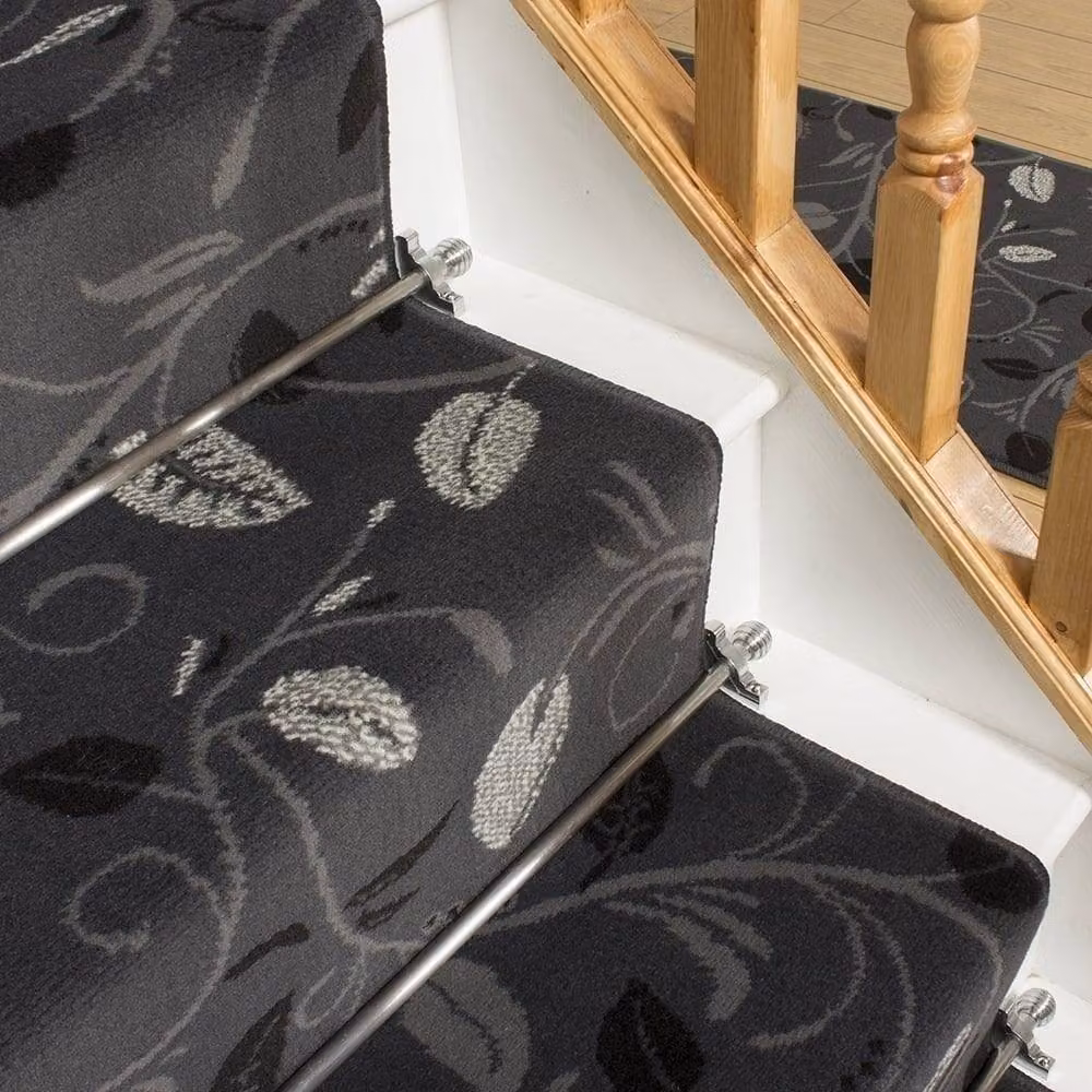 runrug Scroll Stair Runner Carpet in Grey, W: 60 cm, L: 570 cm – 3