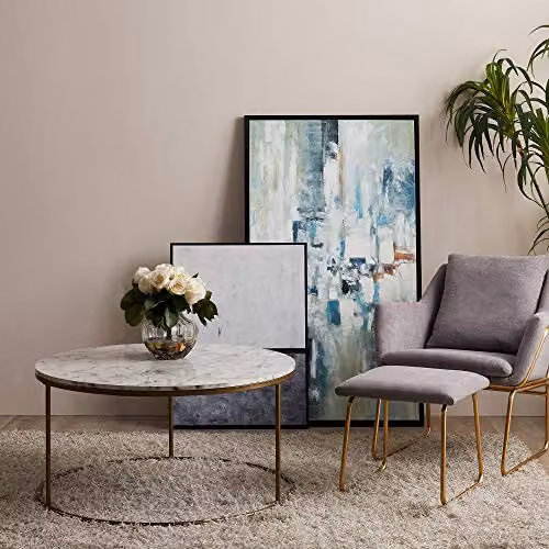 Teamson Home Marmo Large Round Marble Coffee Table and Side Table, White, Grey and Gold, W/D/H: 91.4 x 91.4 x 45.7 cm – 3