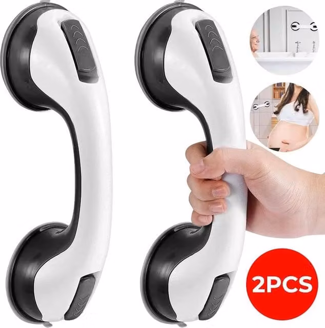 NESTLUNE 2-Piece White Suction Grab Rail Shower Safety Set