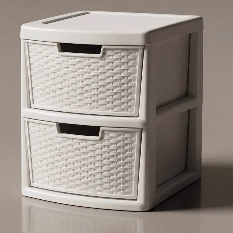FORGEVIO 2 Tier Large Plastic Rattan Storage Drawer in White