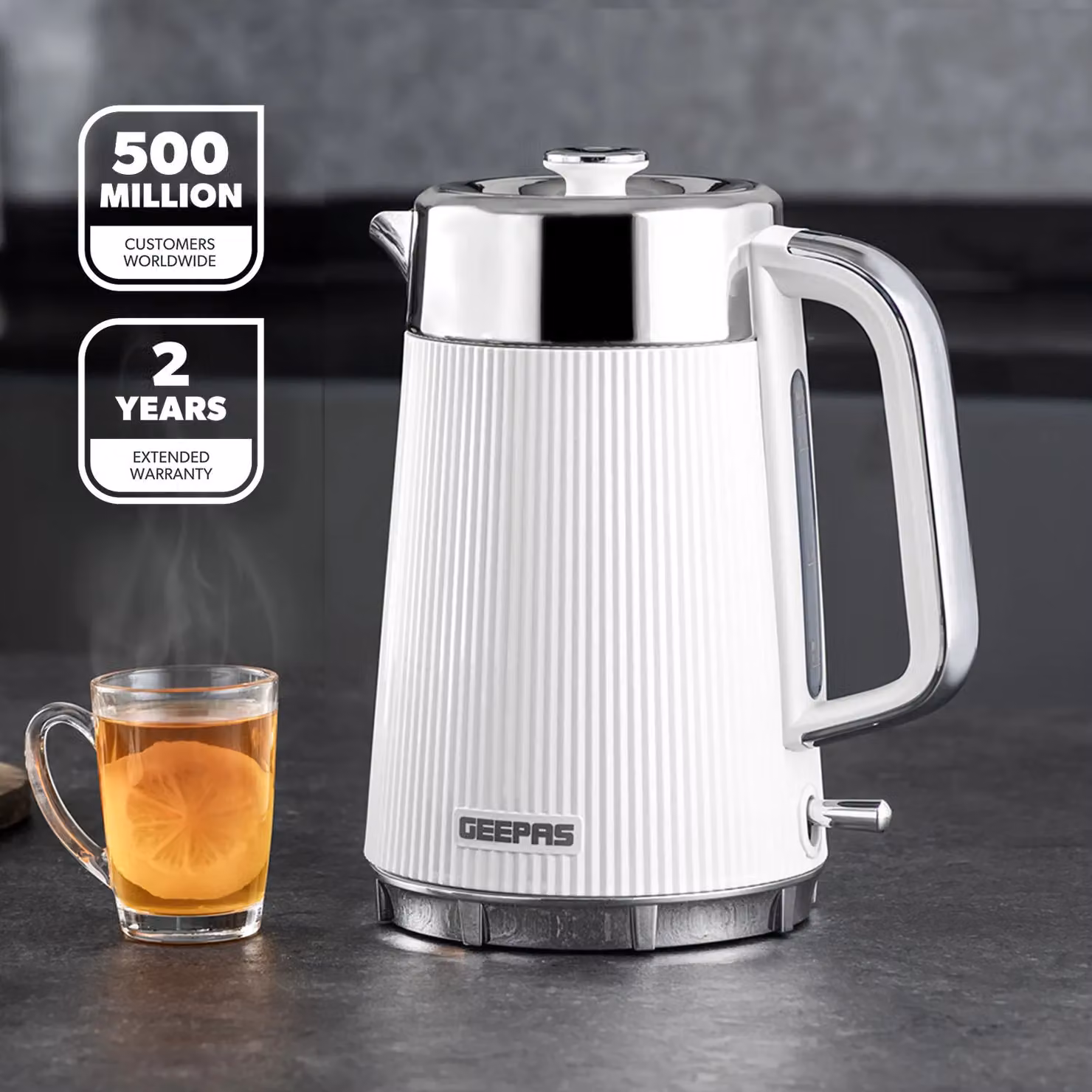Geepas Arcus 1.7 l Double Wall Electric Kettle, 2500 W, White – 2