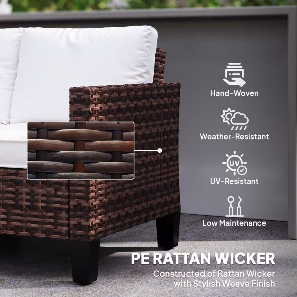 Wyld Haus Palo Brown PE Rattan 2 Seater Outdoor Sofa with Cream Cushions – 4