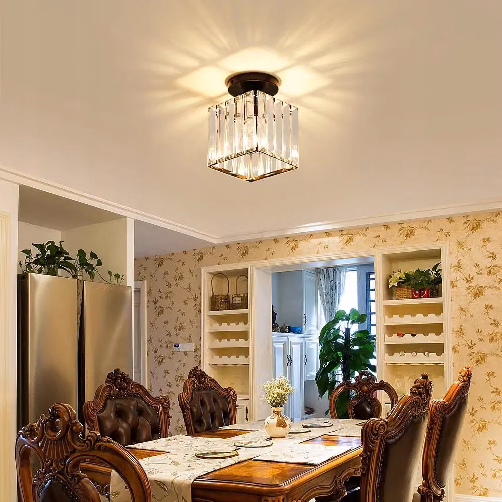 COMELY Square K9 Crystal Ceiling Light, Black E27 Modern Chandelier – 2