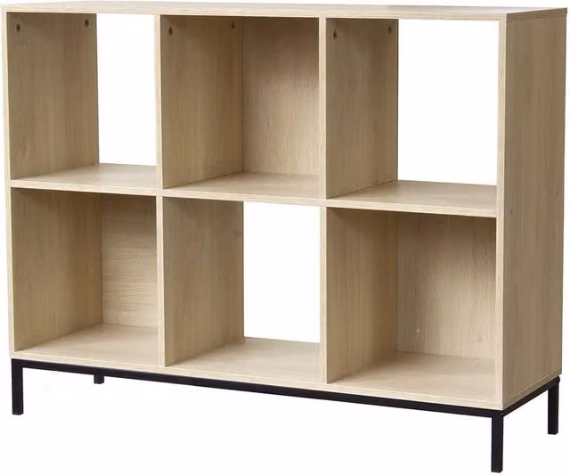 CALICOSY 6-Compartment Freestanding Storage Shelf with Metal Legs in Brown and Black, W/D/H: 72.6 x 29.5 x 29.5 cm