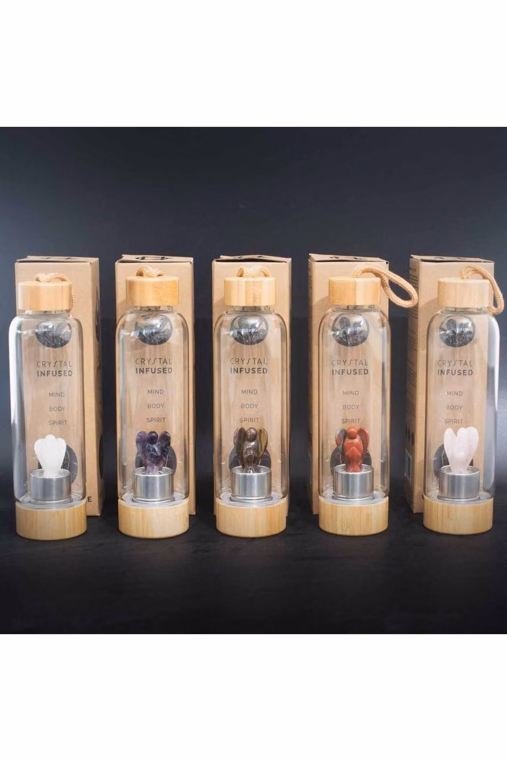 KDMD Transparent Glass Water Bottle with Cleansing Clear Quartz Crystal – 3