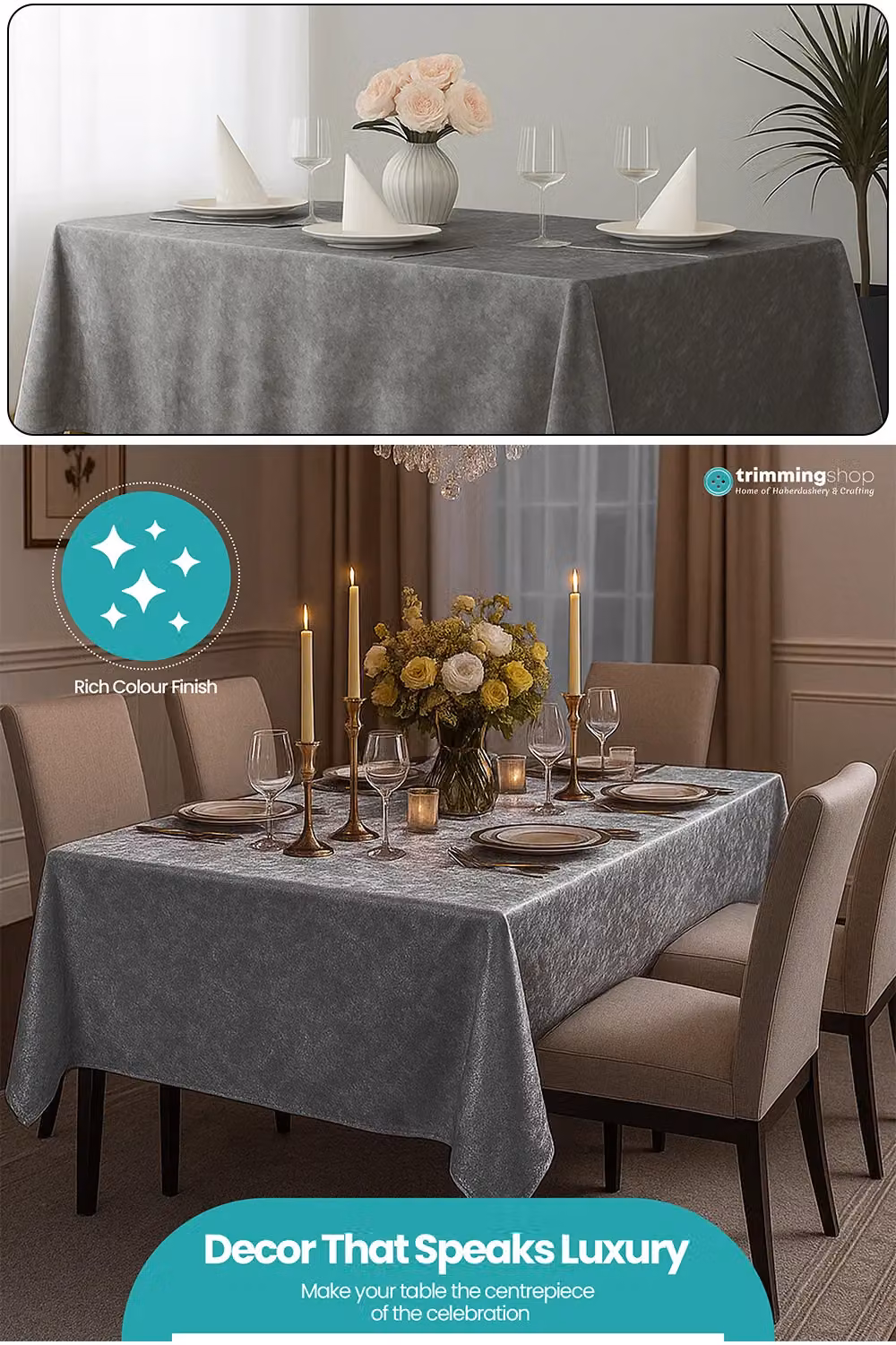 Neel Blue Diamond Velvet Rectangular Tablecloth in Blue and Silver, W: 177.8 cm x D: 177.8 cm x H: 177.8 cm – 3