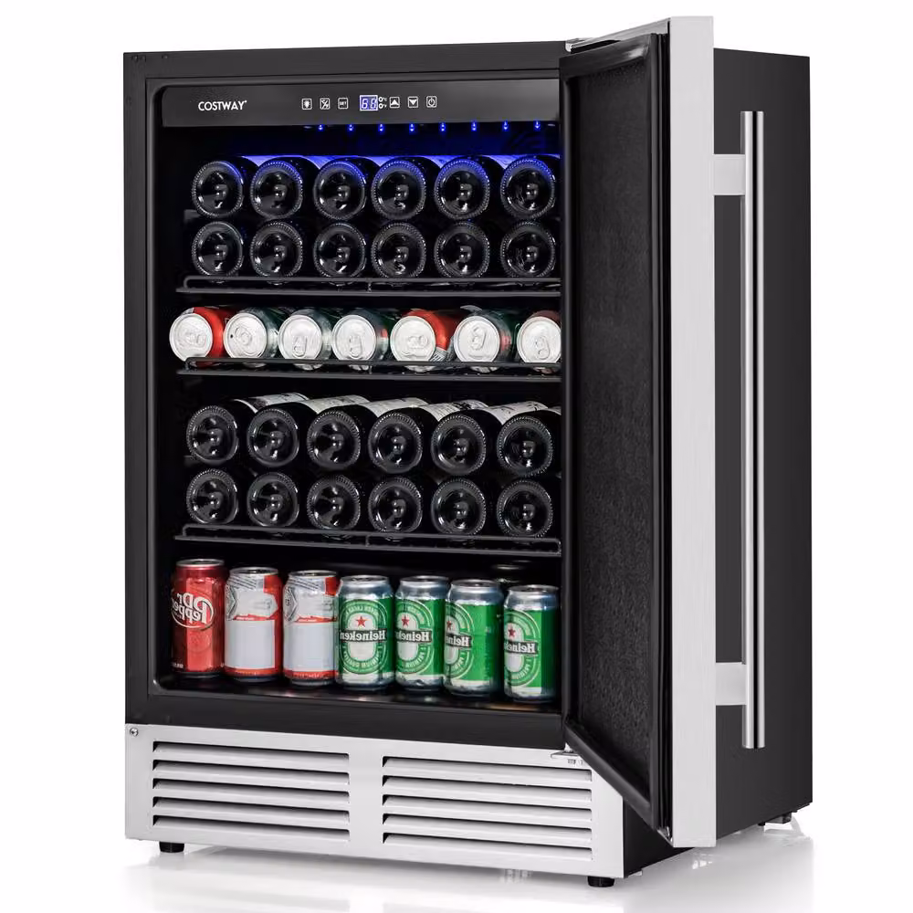 Costway 140L Beverage Fridge with 190 Can Capacity, Multicolour Under Counter Cooler with Compressor and LED Interior Light – 6