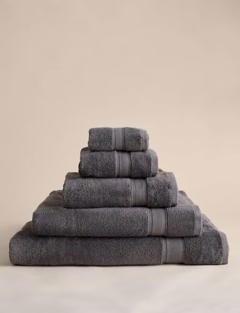 M&S Pure Cotton Fluffy Quick Drying Towel in Grey