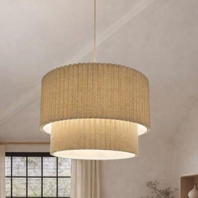 CGC Lighting Allegra Extra Large Two Tier Layer Drum Lampshade in Beige Oatmeal Linen – 1