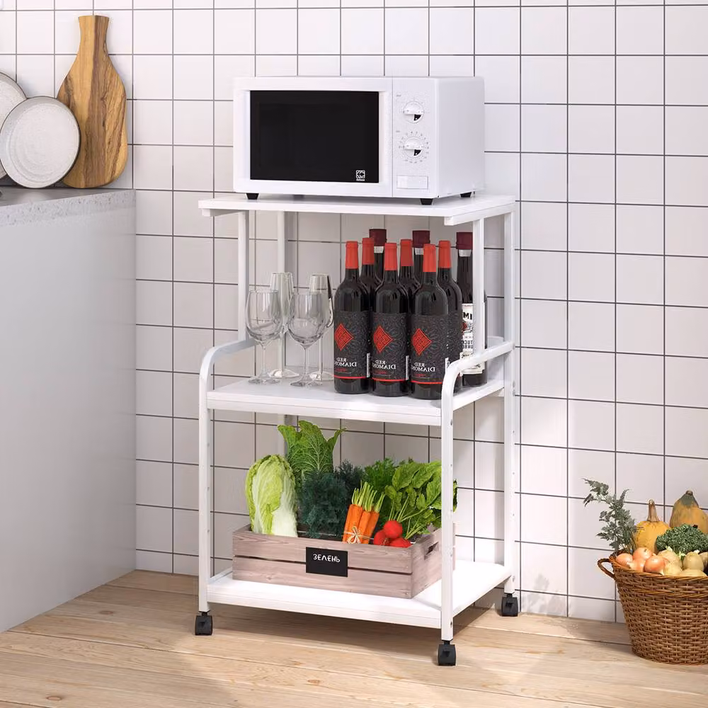 Huhote 3-Tier Rolling Printer Stand with Adjustable Shelves in White – 2