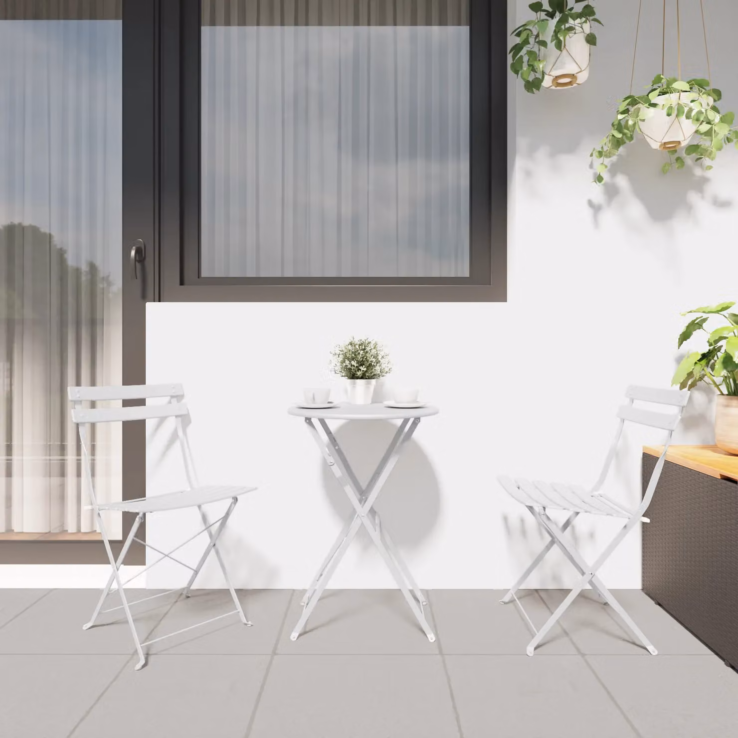 Berkfield Home 3-Piece Folding Bistro Set in White Metal – 3