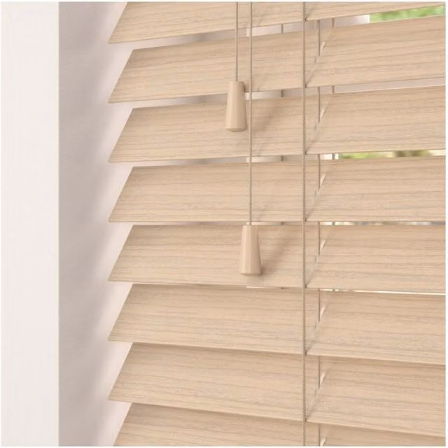 NewEdgeBlinds Faux Wood Venetian Blinds with Cord in Brown, Yellow and Beige, Width: 100 cm
